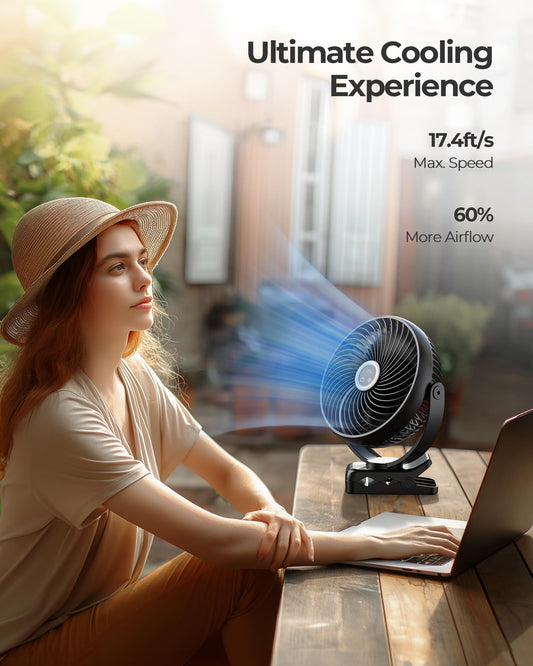 Koonie 20cm Portable Mini Clip Fan, USB Desk Fan with 10000mAh Battery, Light, Digital Display, 3 Speeds, Rechargeable Desk Fan for Home, Office, Stroller, Camping