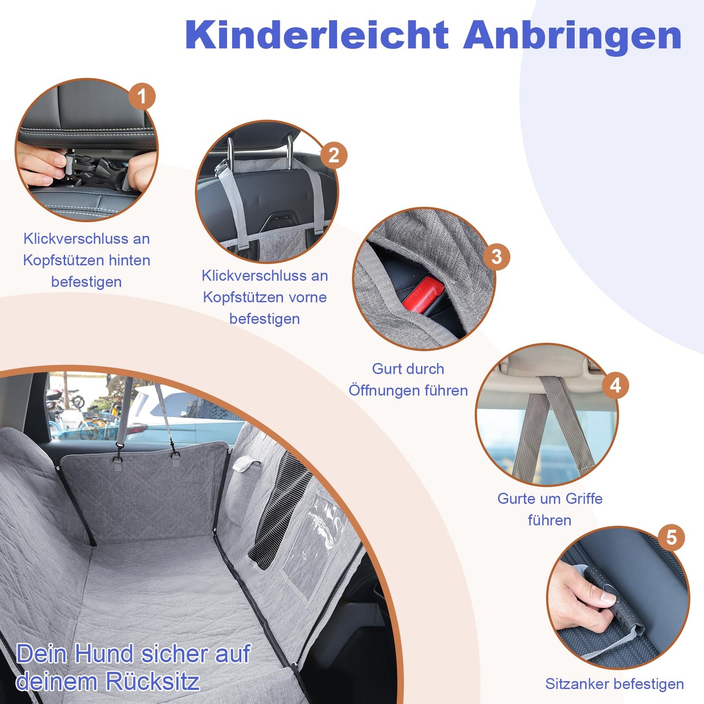 Dog car seat cover, dog car seat mat with PVC window and storage bag, 900D durable, scratch-resistant, non-slip car back seat dog cover with universal size, suitable for cars/trucks/SUVs.