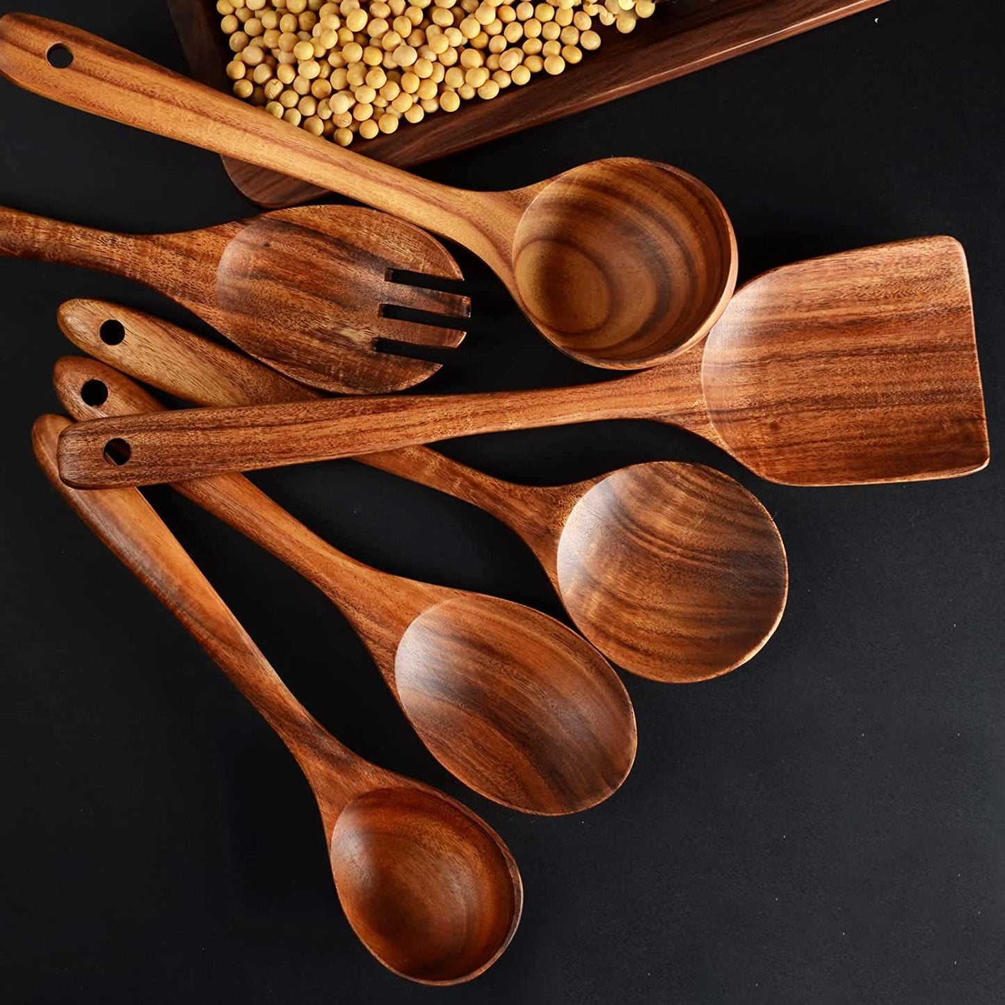 Wooden cooking spoon, set of 12, wood cooking utensils, kitchen utensil set, wooden cooking utensils, natural teak wood, wooden spatula for cooking.