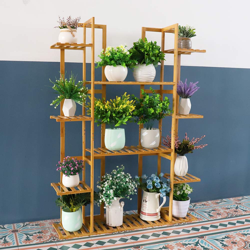 Medla Bamboo Plant Stand, Flower Shelf with 9 Layers multi-tiered, EXTRA LARGE Flower Rack Flower Ladder for Living Room Balcony Garden Indoor Outdoor, 123x89x19.5cm