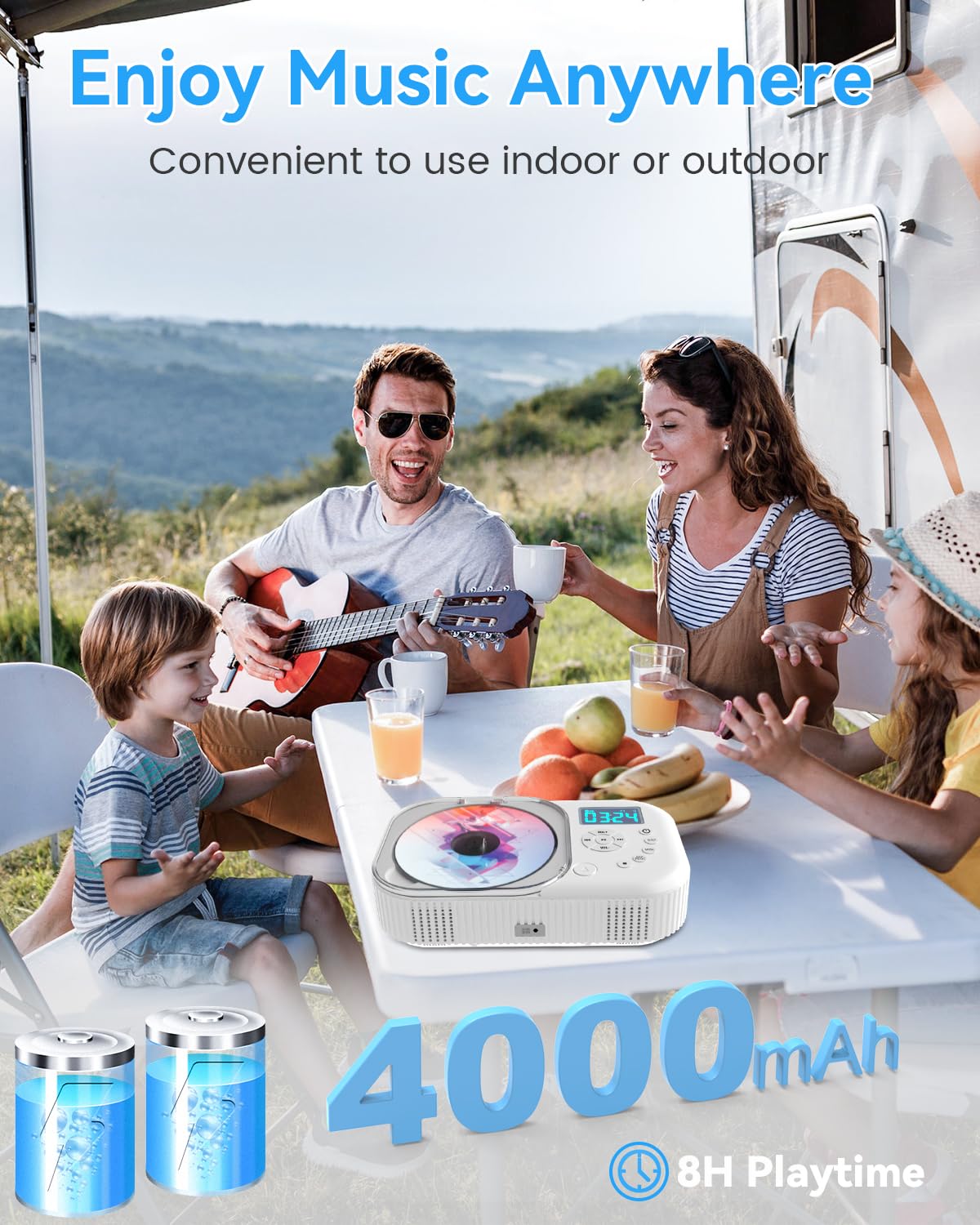 MONODEAL Portable CD Player with Two Stereo Speakers and Bluetooth & Radio, Rechargeable Portable CD Player with Radio, Discman CD Player, Support AUX/USB