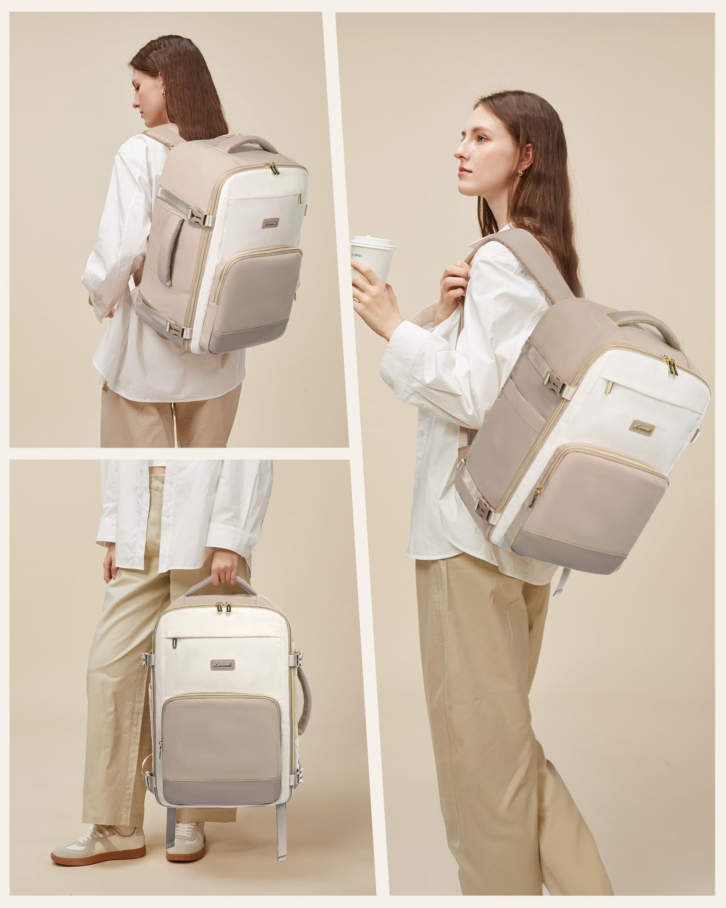 LOVEVOOK Ryanair Carry-on 40x20x25, 20L Travel Backpack for Women, Ryanair Carry-on Backpack, Women's Backpack, Cabin Bag Travel Backpack for Eurowings, Wizz Air, Vacation Must Haves - Khaki Beige