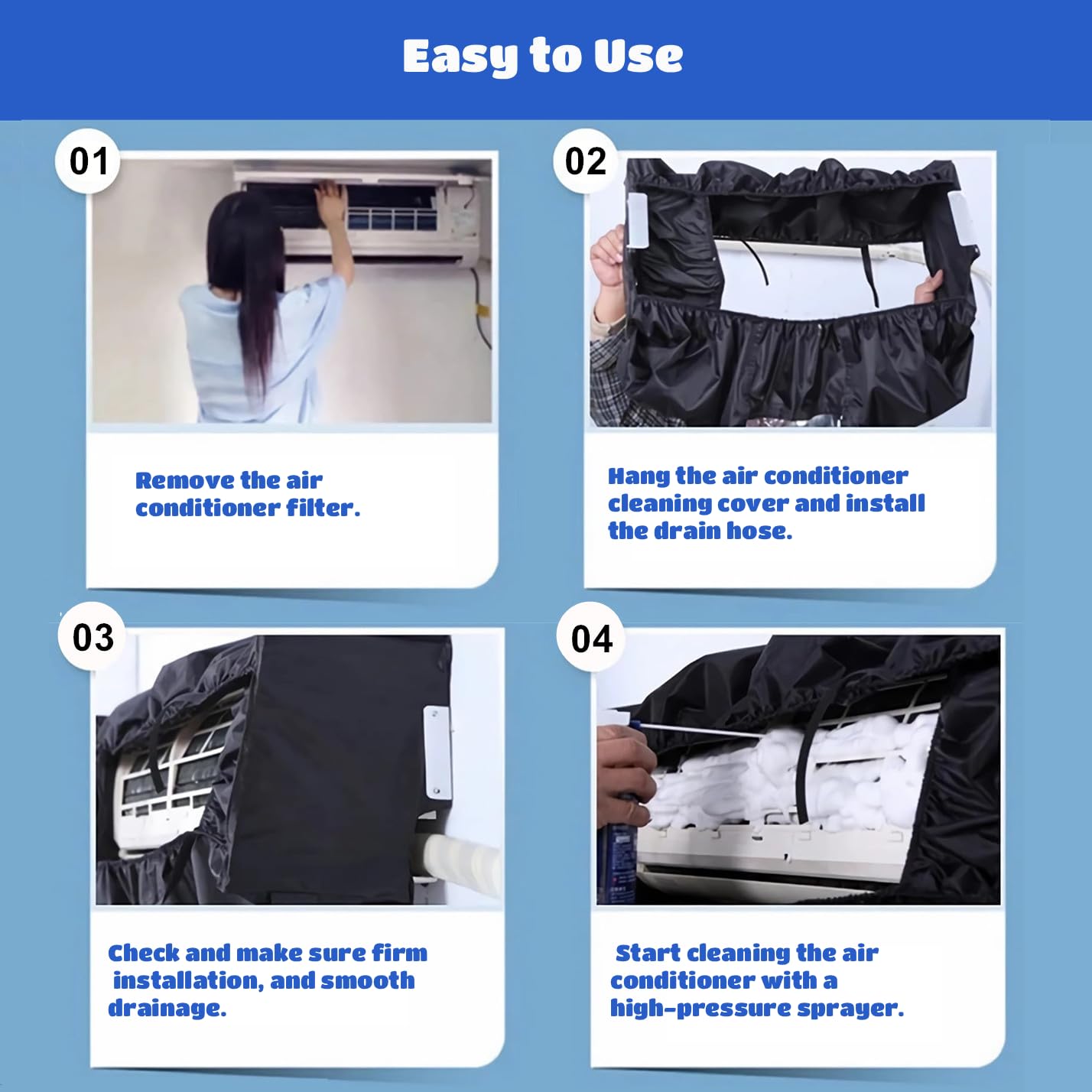 Air conditioning cleaning bag, Black Waterproof Cover for cleaning indoor units of air conditioners, with 2.9m water pipe, for home office dorm restaurant.