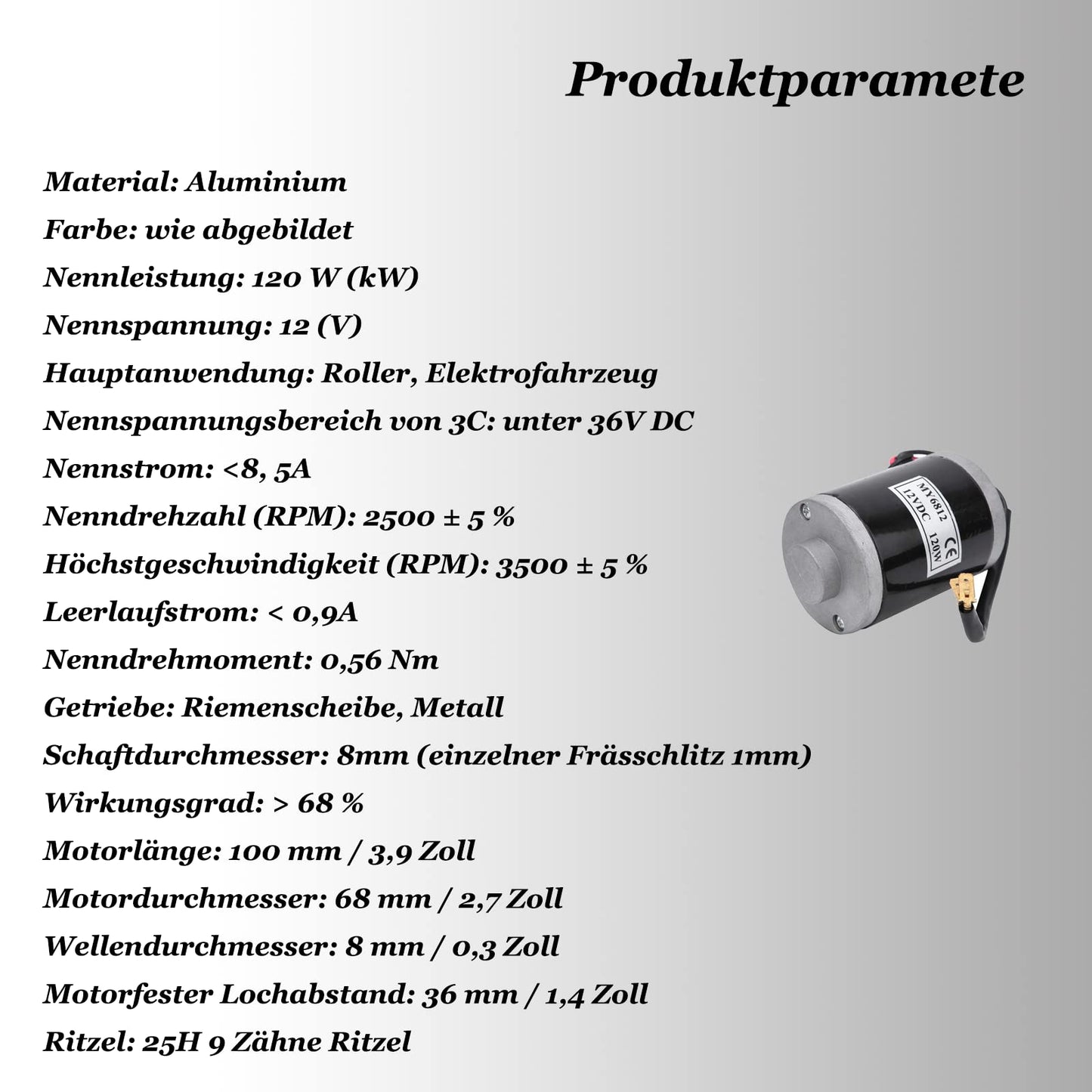 BOROCO 12V Gear Motor, Electric Bicycle Permanent Magnet DC Gear Motor 120W MY6812, Small Electric Motor with pulley for Electric Scooter, E-Bike Accessories