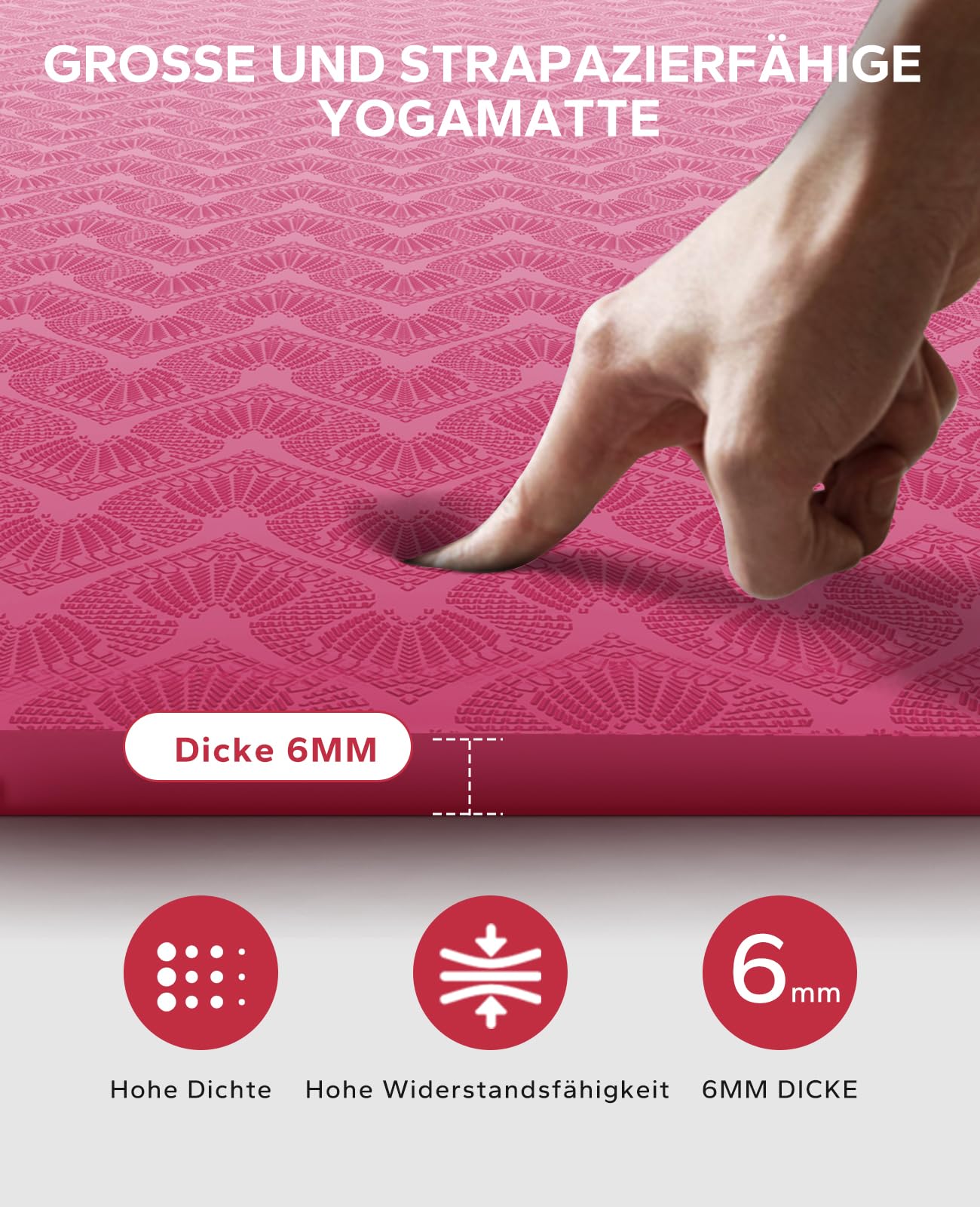 HAPBEAR Yoga Mat XXL - Extra Large Wide Yoga Mat, TPE Exercise Mat Fitness Mat Non-Slip 183cm x 122cm x 6mm Thick, Ultra Durable, Pilates Mat for Gym, Home, Workout - Pink