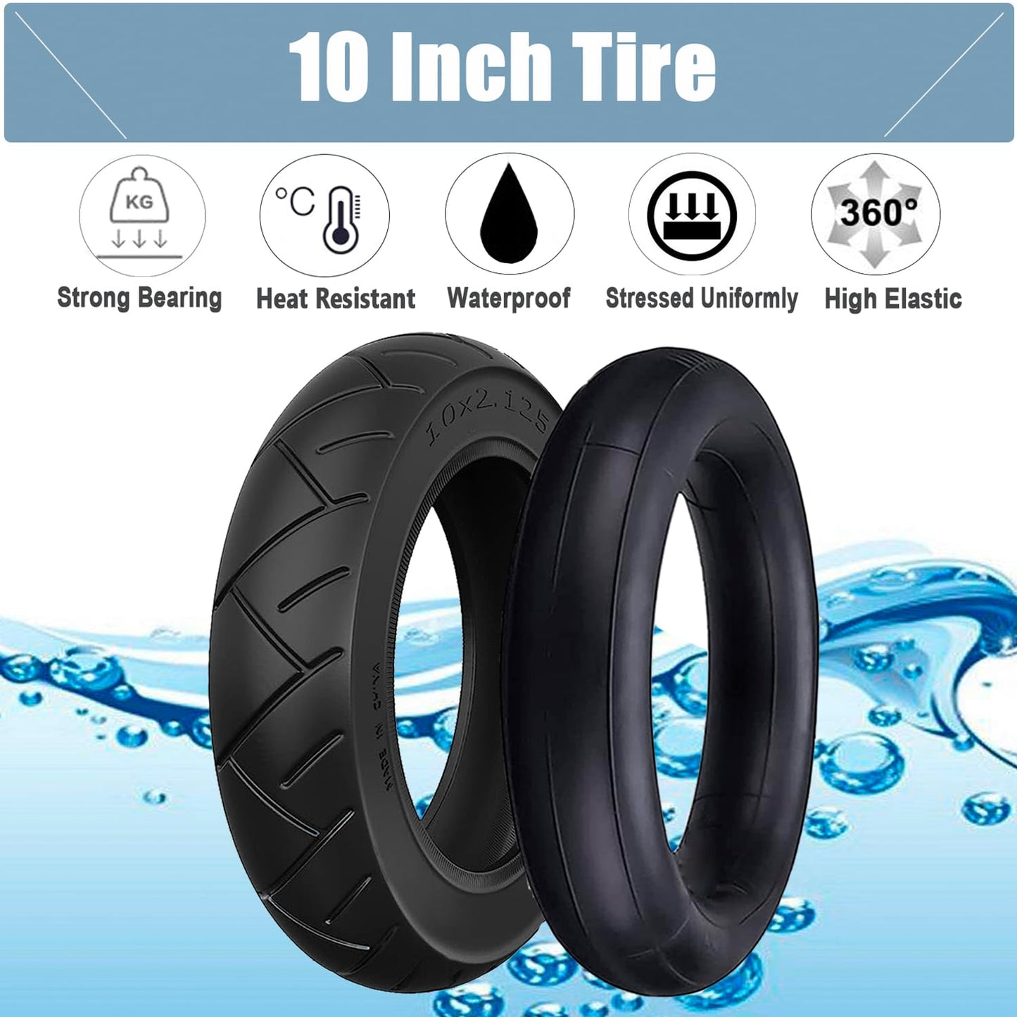 OUXI 10 inch tire E Scooter with tube 10x2.125 0° valve angle Anti-slip outer and inner tire for electric scooter Scooter Electric scooter rubber tires with 3 mounting tools