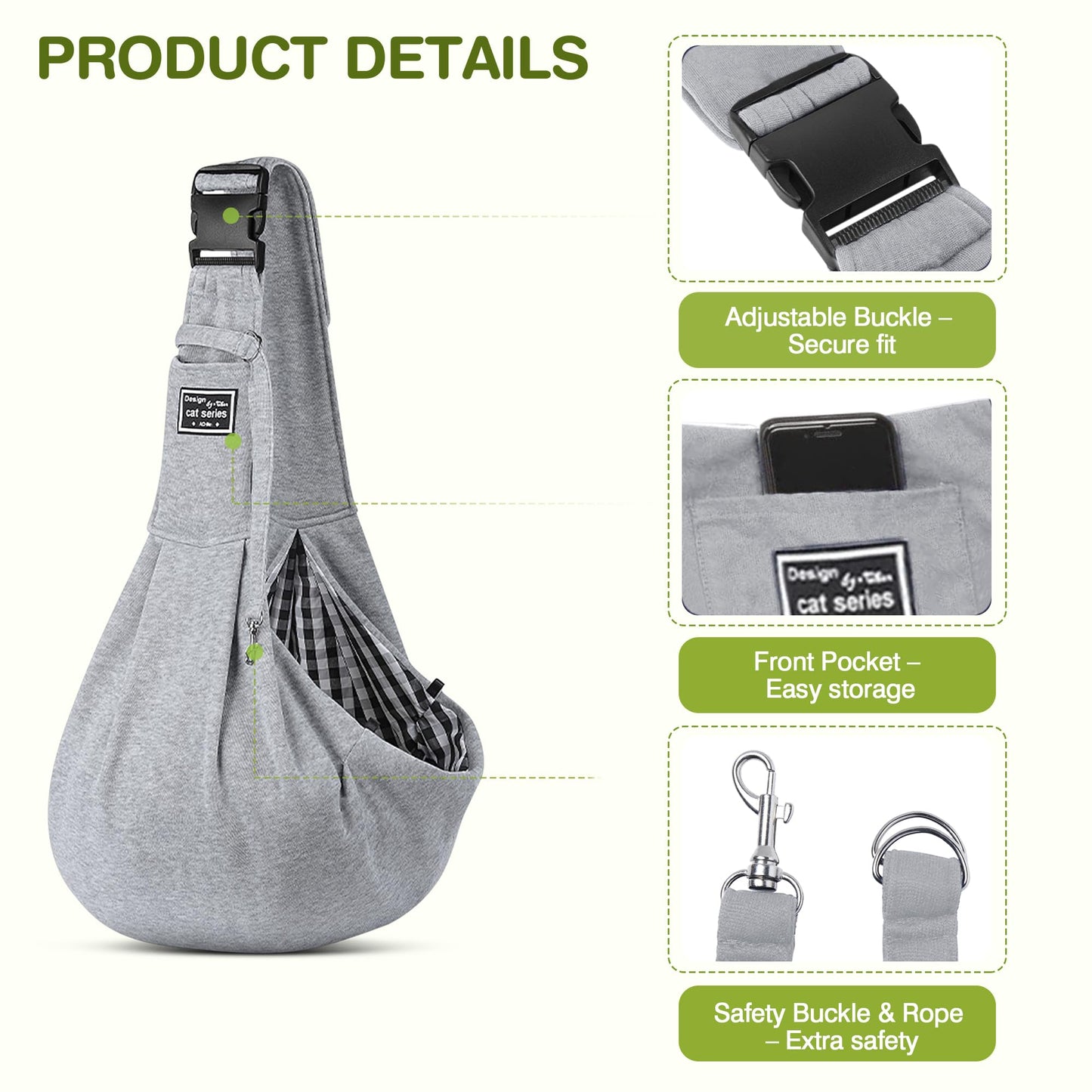 ALLSOPETS Dog Carrier Reversible Puppy Tote Bag with Storage Pocket Hands-Free Cat Carrier for Small Dogs and Cats Great for Travel and Outdoor (Light Grey)