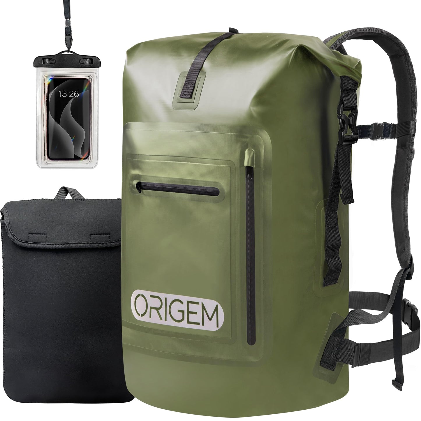 Origem Waterproof Backpack, 35L/55L/85L Rolltop Backpack Waterproof, Dry Bag with Laptop Insert for Kayaking, Fishing, Rafting, Diving, or everyday use.