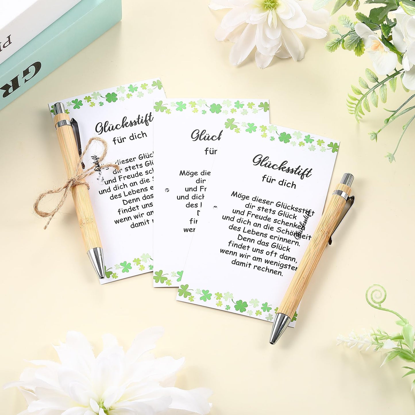 Tenare 45 Sets of Lucky Pen Team Thank You Gifts with Card Wooden Ballpoint Pen with Quote Birthday Party Favors Good Luck Charm Exam Pass Farewell for Teacher Staff Colleagues (45)