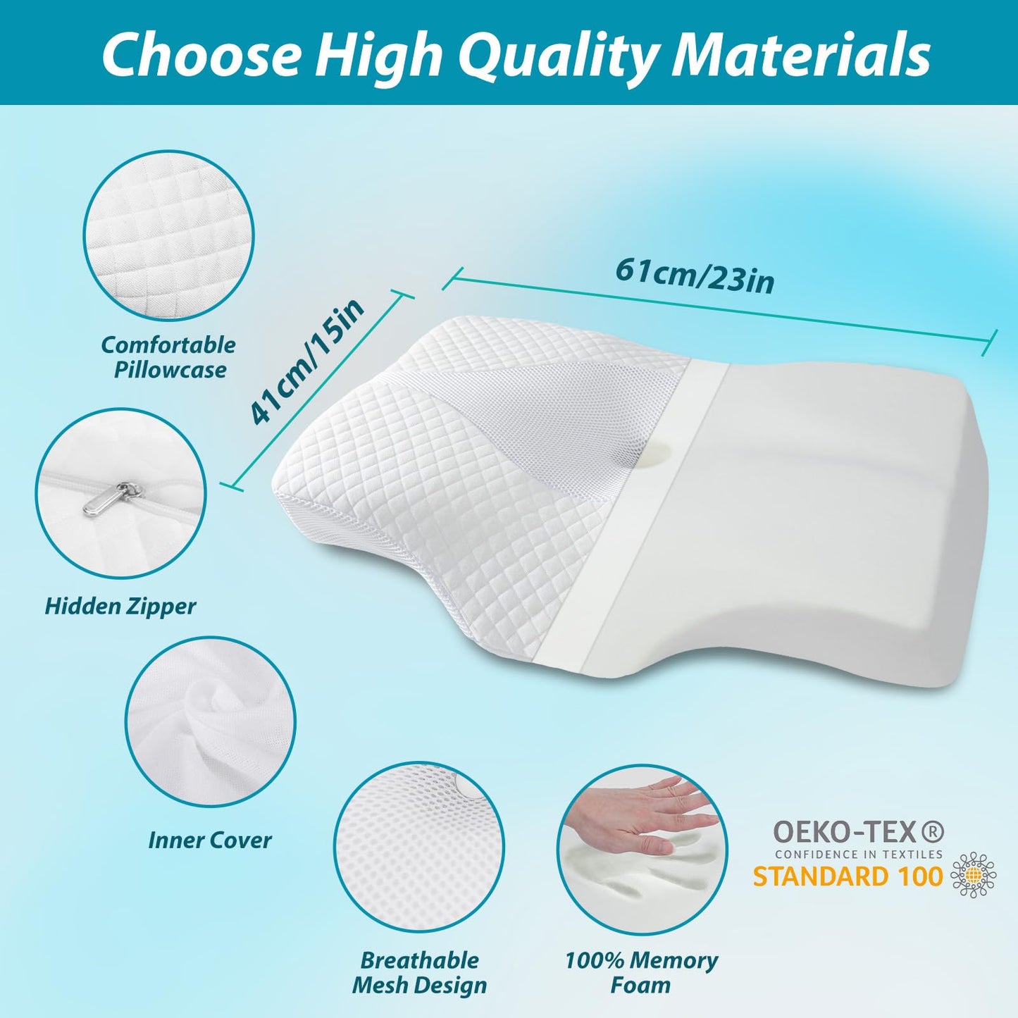HOMCA Orthopedic Pillow Neck Pillow Ergonomic Pillow, Memory Foam Head Pillow, Orthopedic Neck Support Pillow Ergonomic for Cervical Spine