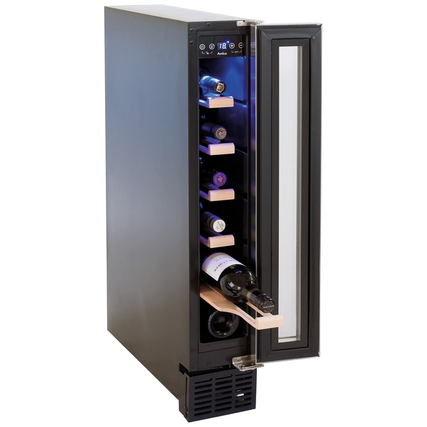 Amica WK 341 101 E Wine Cooler/Stainless Steel Look/82.5 cm (H) x 14.8 cm (W) x 52.5 cm (D)/18 l Capacity/Electronic Control/Fan/LED Lighting