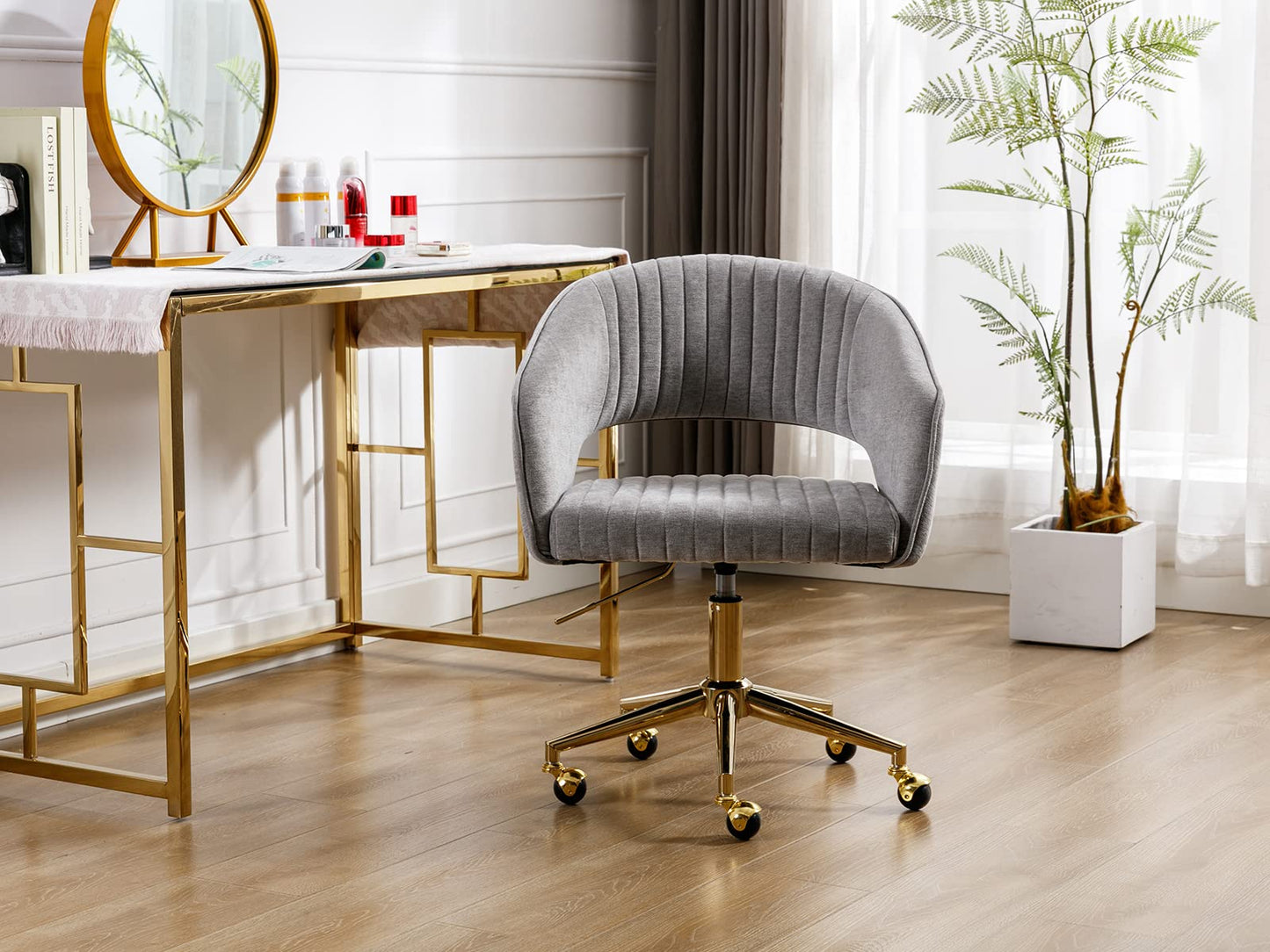 Wahson ergonomic office chair made of chenille Swivel chair with casters Desk chair Aesthetic with armrest for study/home office, Gray.