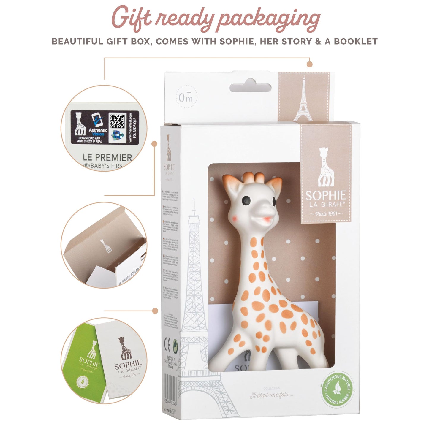 Sophie the Giraffe - Box Once upon a time... - Toy made from 100% natural rubber for children - Early learning toy for children - Suitable from birth