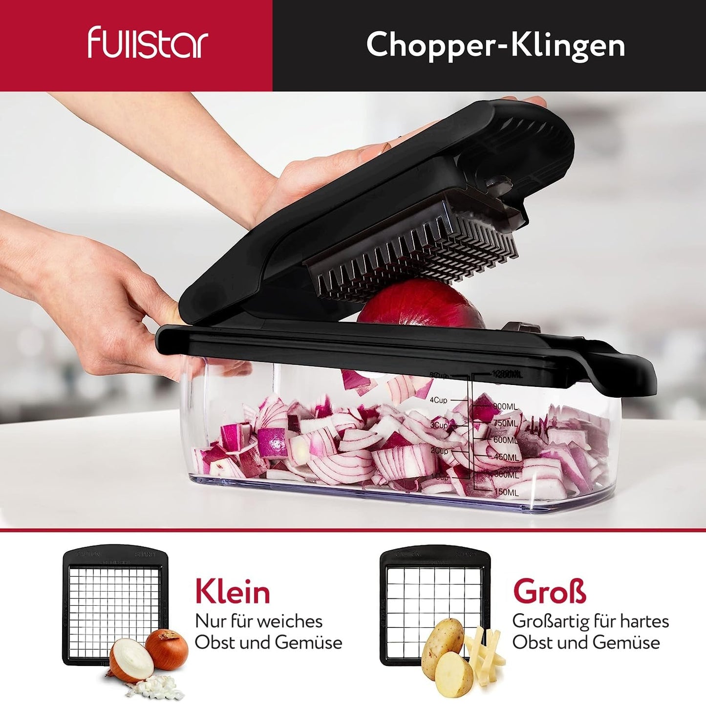Vegetable cutter spiralizer mandoline - Vegetables Chopper Onion Potato Fruit Slicer (4-in-1 - Black)