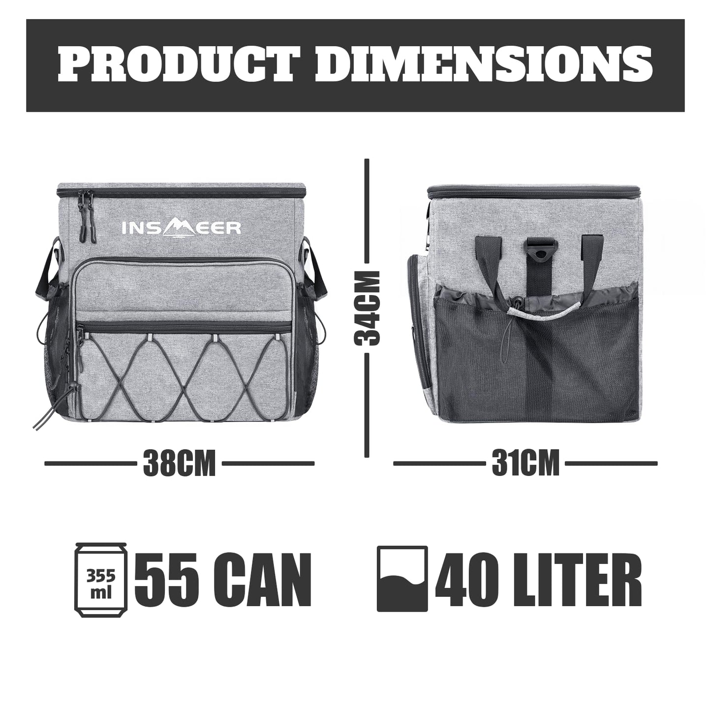 INSMEER Large Cooler Bag with Wheels, 40L / 60 Can Cooler Bag Foldable, Waterproof Shopping Cart Beach Tire Cooler Trolley, for Beach, Camping, Picnics, Grocery Shopping