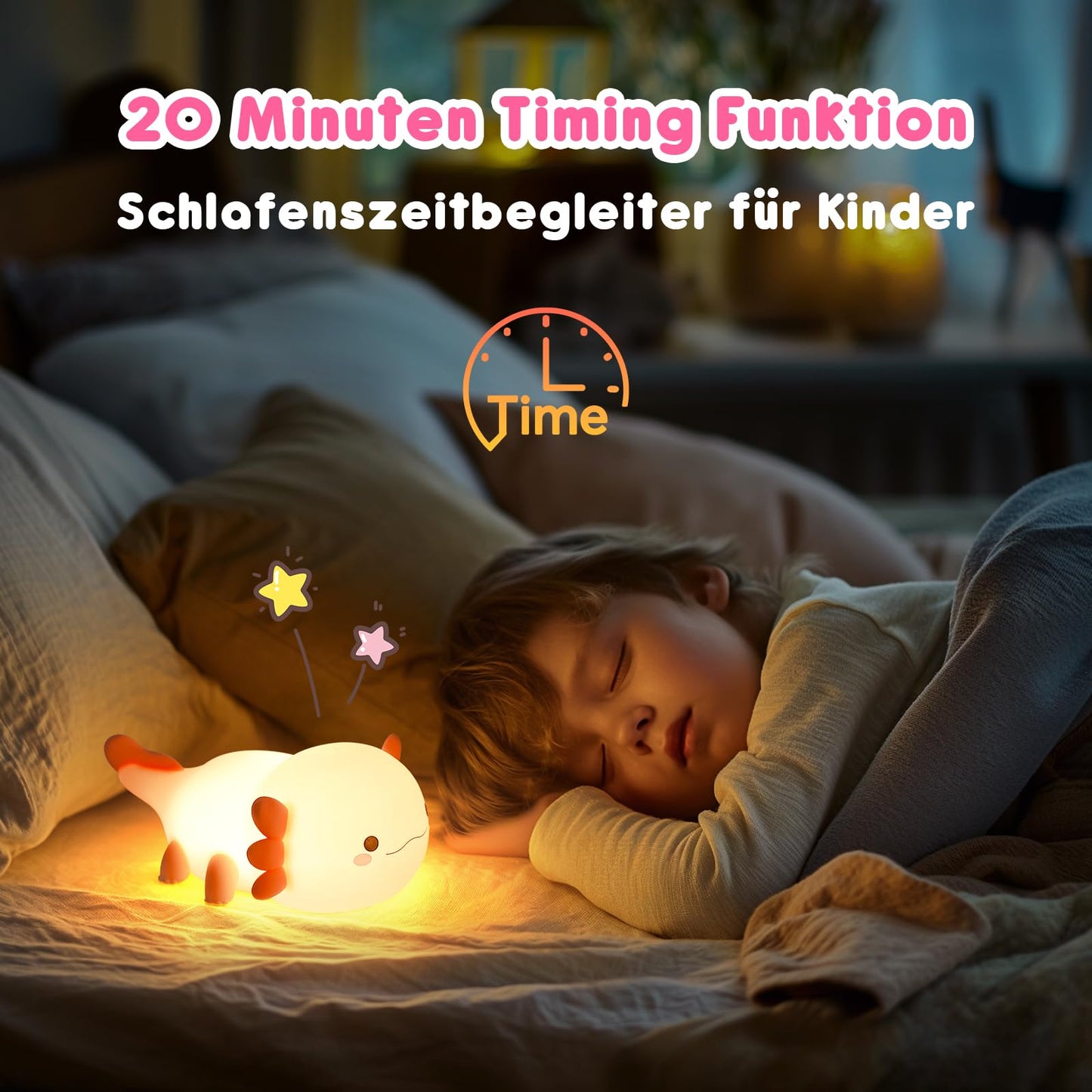 Axolotl night light, children's night light, cute silicone axolotls bedside lamp, rechargeable touch LED dimmable table lamp with 20-minute timer, gift for baby girl boy, room decoration