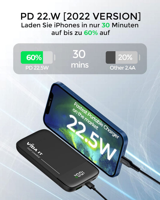 Vida IT 10000mAh Powerbank Battery for Heated Vest Heated Jacket Heated Clothing USB External Battery Pack with Display Ultra-Fast Charger for iPhone Samsung Phone 22.5W PD USB-C QC 4.0