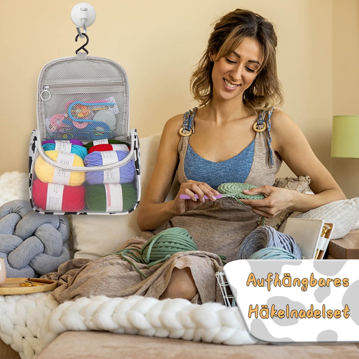 Aeeque beginner crochet set with acrylic yarn, crochet hooks set with accessories, bag, crochet needle for crocheting blankets hats sweaters, Lightweight crochet set Ergonomic 0.6mm - 8.0mm
