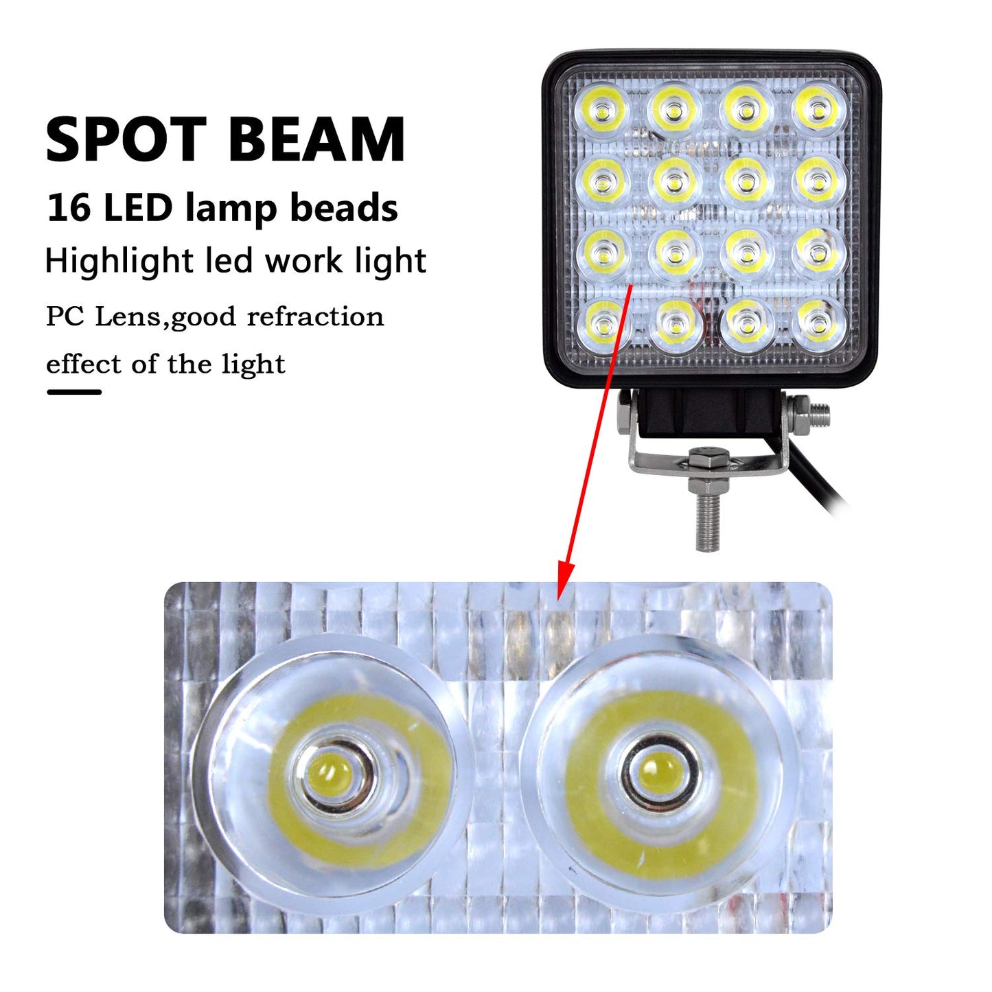 Willpower 10pc LED Spotlight 4'' 10cm 48W LED Work Light 12V 24V Auxiliary Light Car Reverse Light Led Waterproof for Off-road Tractor SUV ATV Place