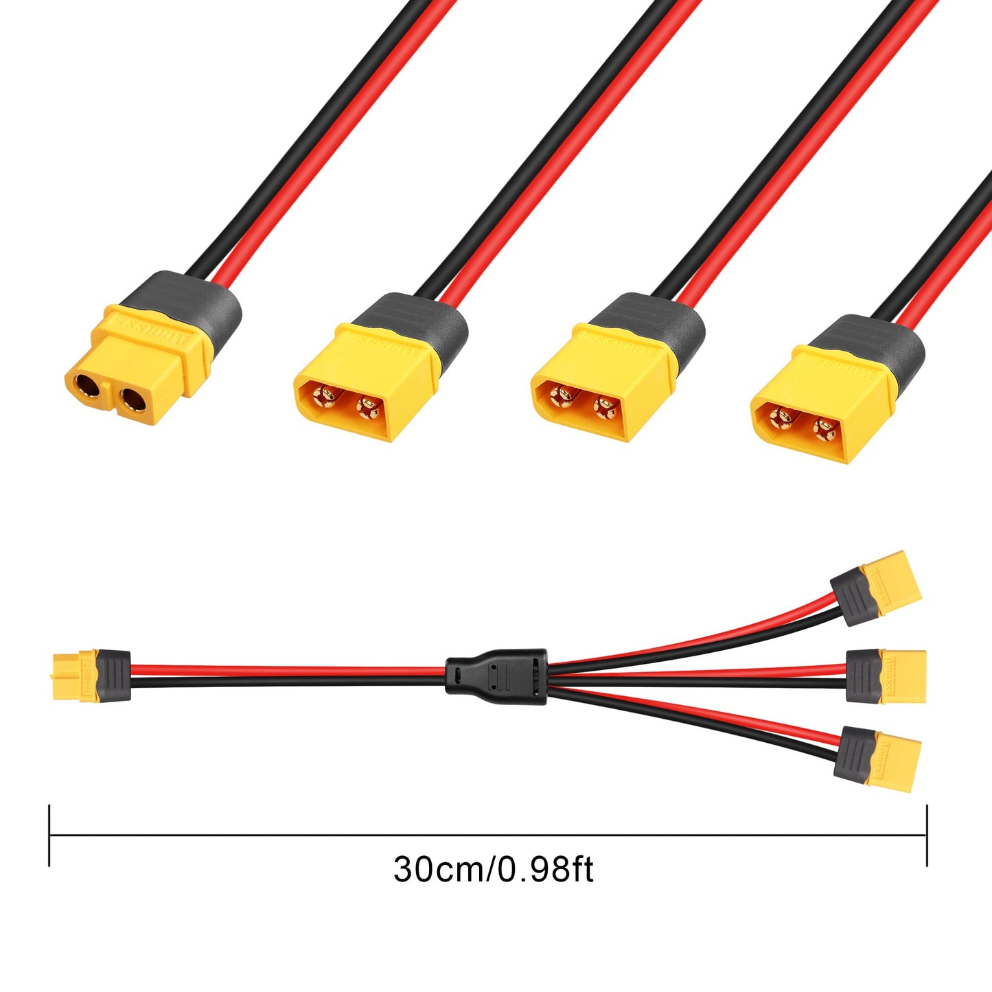 GINTOOYUN XT60 Splitter Extension Cable 1 Socket to 3 Plugs Adapter, 12AWG XT60 Power Extension Cable for Solar Panel, Solar Generator, Portable Power Station, Drone, RV, Boat, etc. (0.3M)