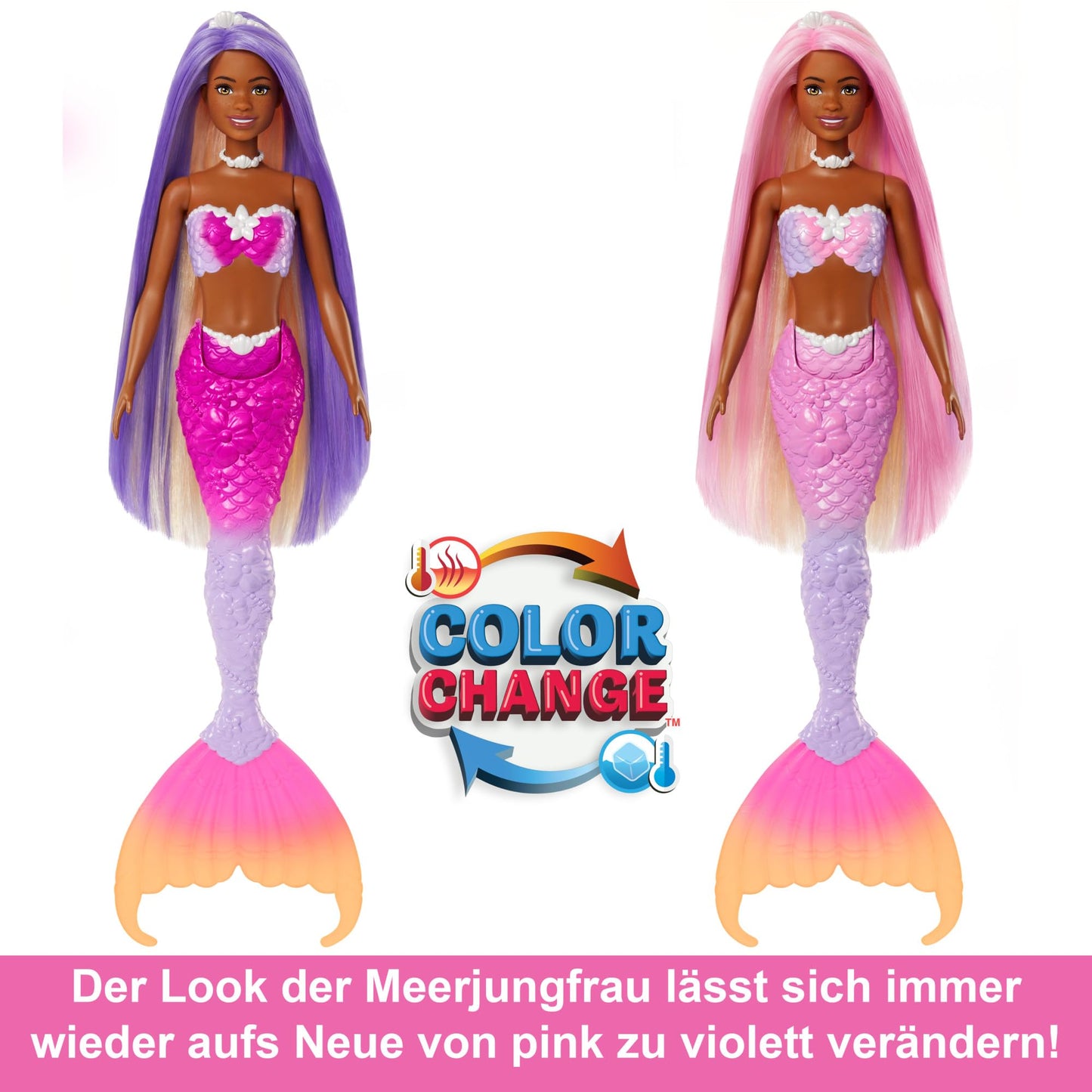 BARBIE Mermaid Doll - Inspired by the TV show "Barbie: A Hidden Magic", with color-change effect and accessories, 19 cm pink hair to style, for endless playtime, HRP98