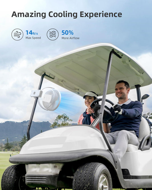 Koonie 20cm Portable Clip-On Fan, USB Table Fan with 10,000mAh Battery, 4 Speeds, Rechargeable Table Fan for Home, Office, Stroller, Camping (White)