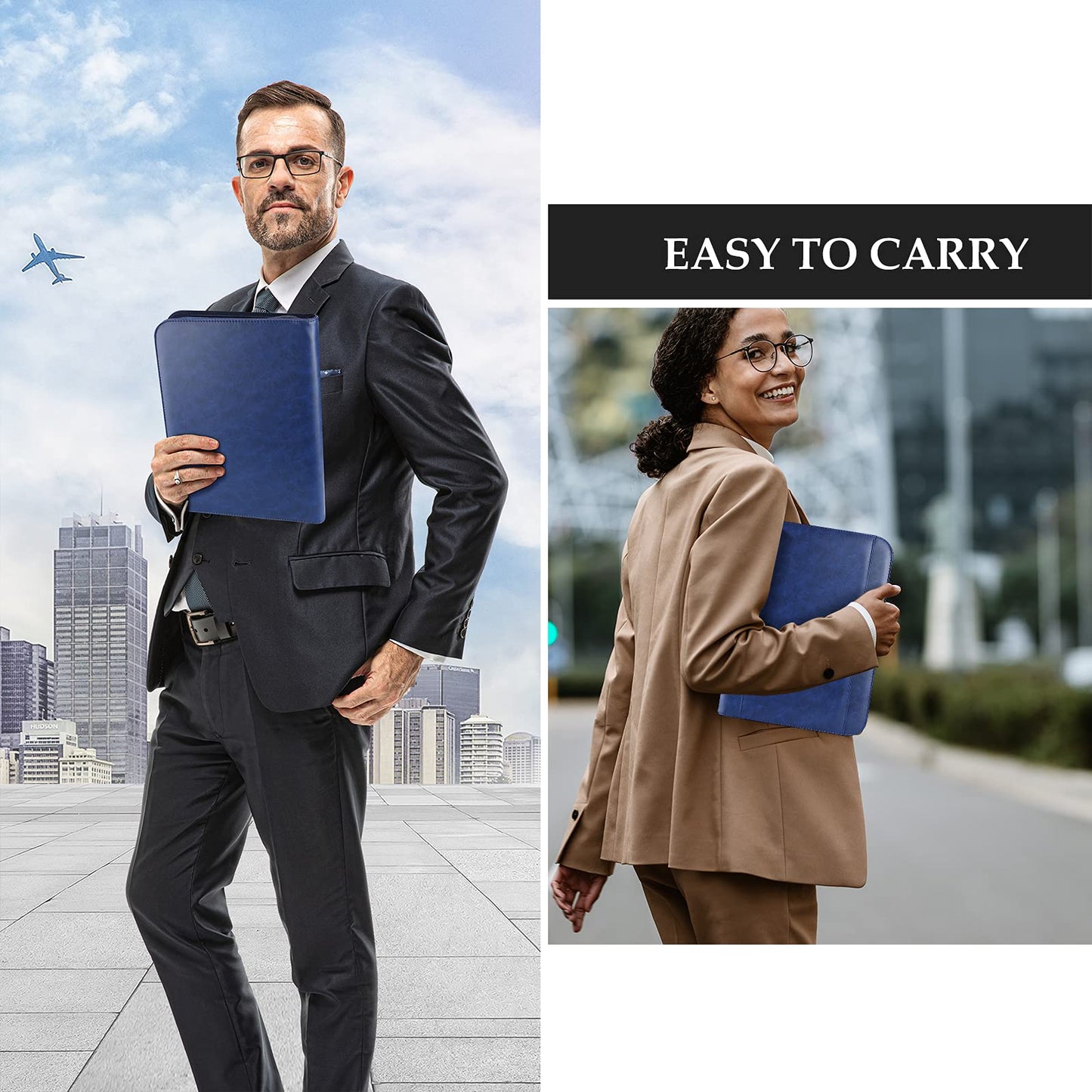 ProCase A4 Writing Pad PU Leather Conference Folder Portfolio with Zipper Clipboard Notepad Business Document Holder, lightweight, durable material - Navy