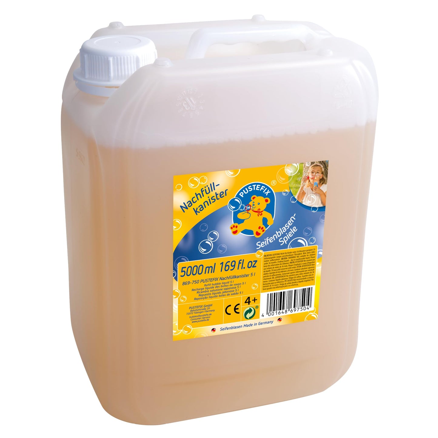 PUSTEFIX - 420869750 Refill canister I 5 l bubble solution I Colorful bubbles I Bubble fun for weddings, children's birthdays, summer parties I Colorful bubbles for kids & adults