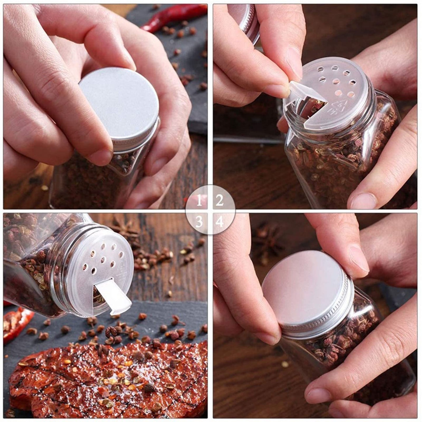 JOYBOY Spice Jars Square, 24pcs Spice Jars Set, Spice Containers with Lid Spice Shakers Glass with Labels, Shaker Insert, Spice Jars Funnel, Brush, Spice Jars Set for Storing Spices