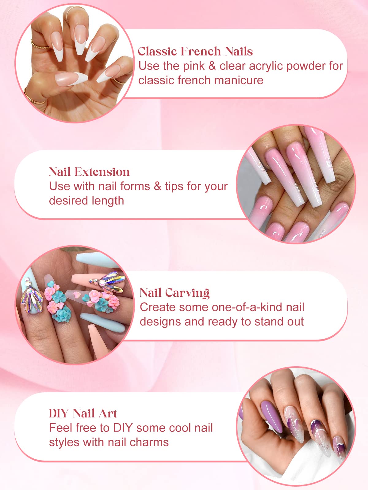 EBANKU acrylic powder set, 24 colors of professional acrylic nail powder for nail acrylic extension, nail carving, durable, no nail lamp required.