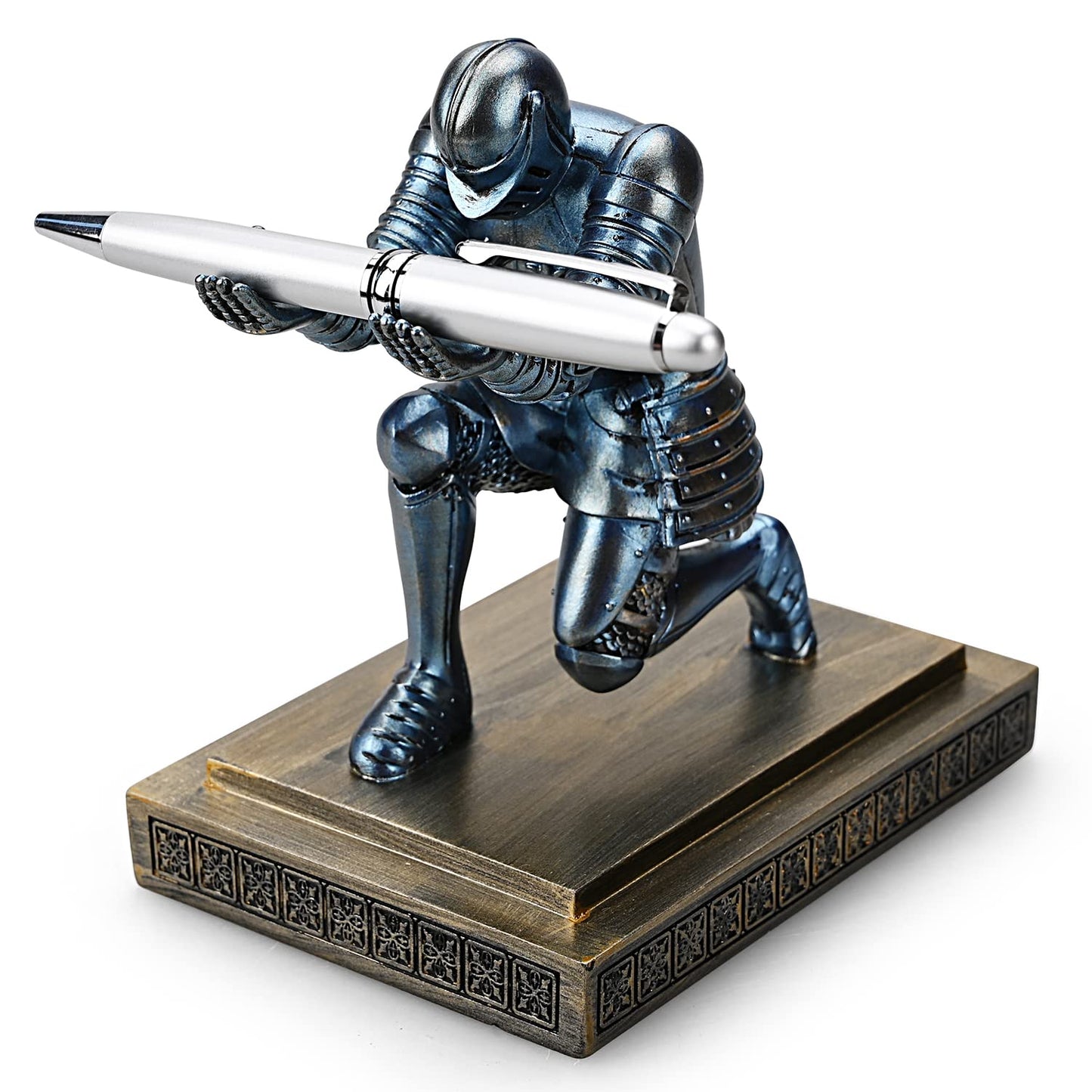HDMbigmi Knight pencil holder pen stand desk organizer and accessories resin pen holder as a gift with a fancy pen for office and home desk organizer (blue)