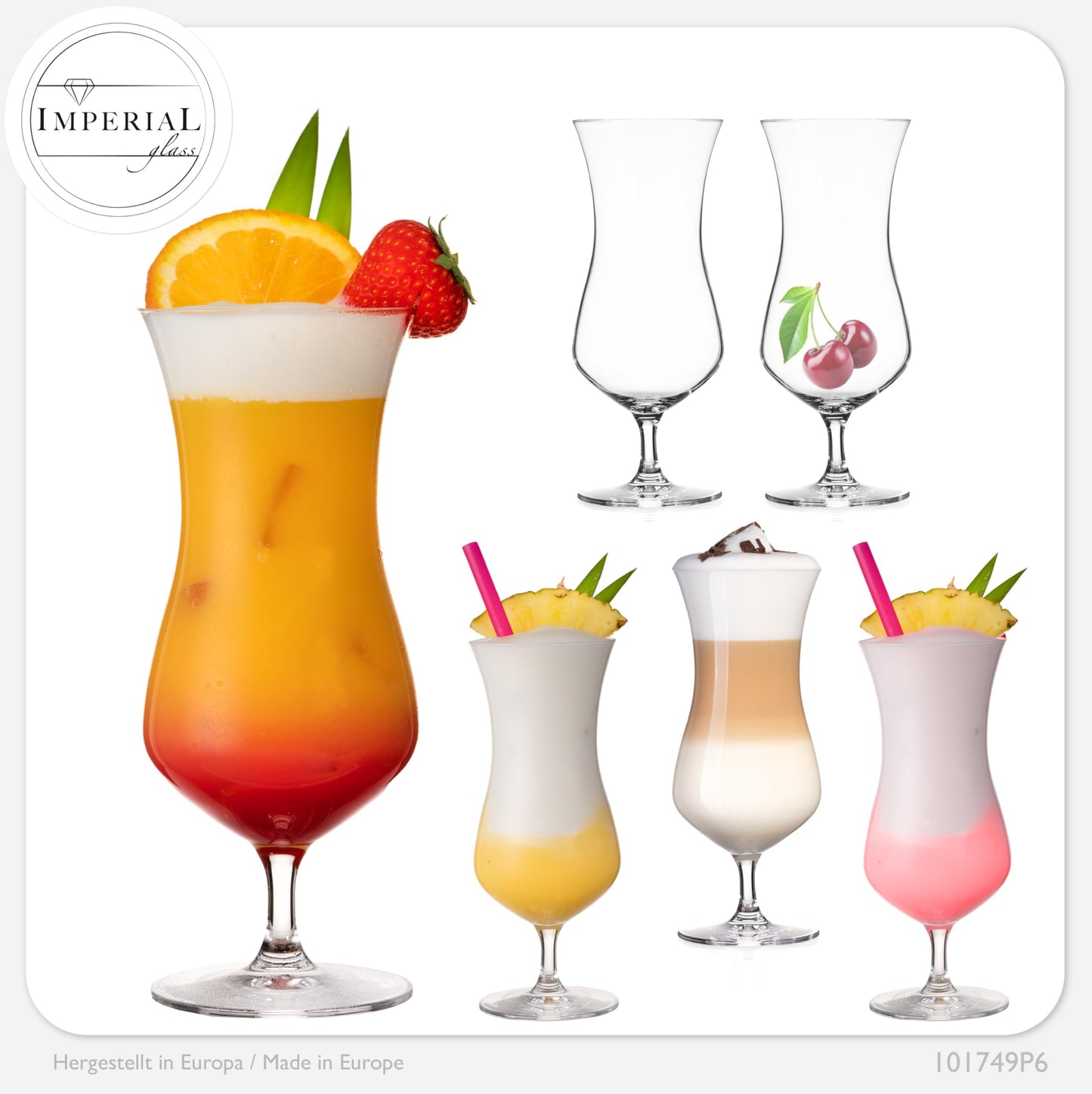 IMPERIAL glass Cocktail glasses 400ml made of Crystalline Glass Set of 6 Highball glasses Iced coffee glasses Hurricane glasses 117