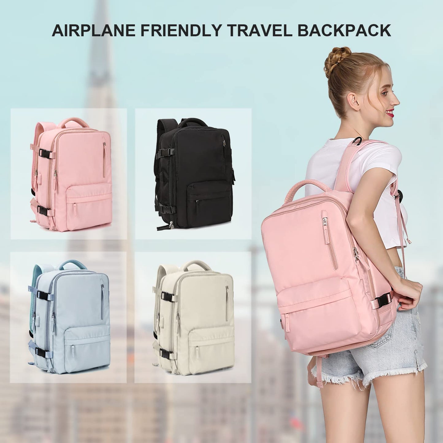 SZLX Ryanair carry-on backpack for women for airplane underseat cabin bag travel backpack carry-on airplane Easyjet backpack waterproof men with shoe compartment for 14-inch laptops, Pink.