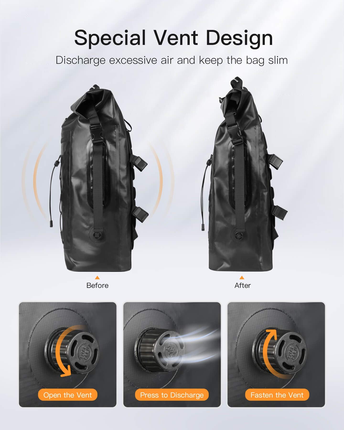 Inateck RollTop Backpack Men 30-35L Waterproof Multifunctional Organizer with Removable Shoulder Strap Drain Valve Waterproof Zipper for Cycling Outdoor Hiking