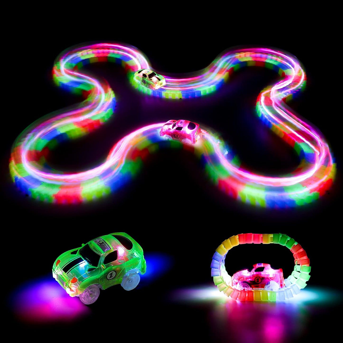 Toys for 3 years old. Race track for kids with 240 pieces. Glow tracks for cars. Great gift for girls and boys aged 3-6.