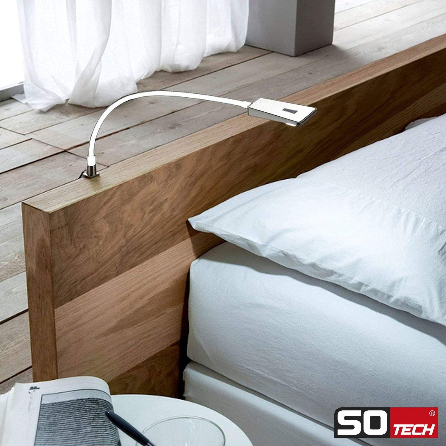 2 x SO-TECH® LED bed light Luminoso white incl. 1 x power supply flexible reading light swan neck light