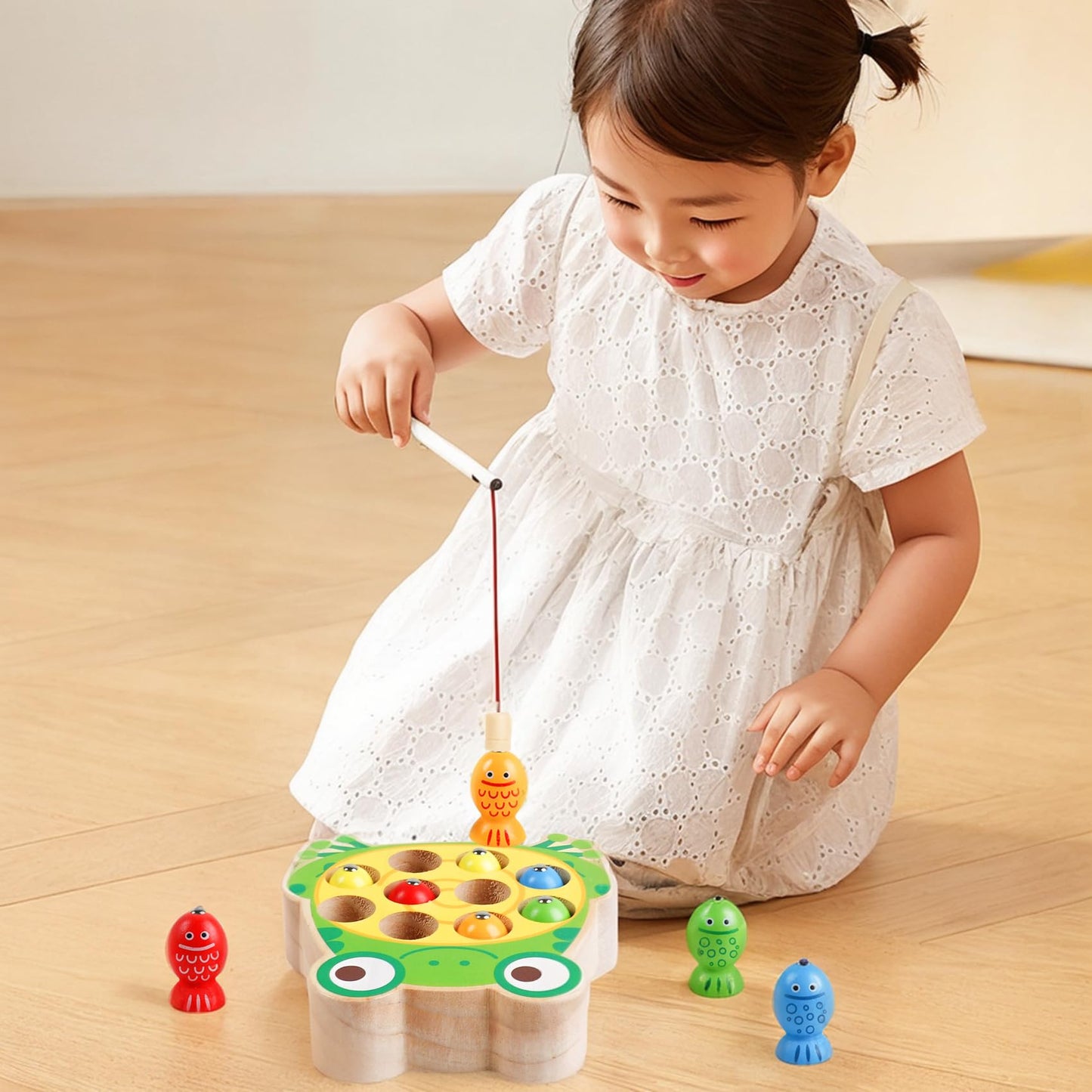 Skrtuan Montessori wooden toys, toys for 2 3 4 year olds Magnetic fishing toy to learn fine motor skills, educational games motor skills toy wooden fishing game for children