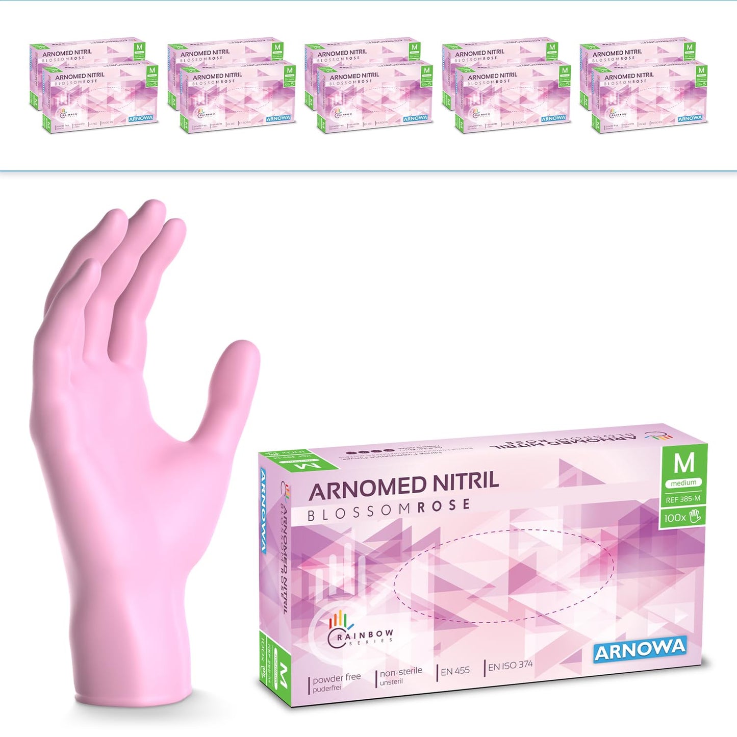 1000 pieces (10x100) ARNOMED disposable gloves in pink, disposable gloves size M, nitrile disposable gloves, powder-free nitrile gloves, disposable rubber gloves, protective gloves, nitrile gloves in XS, S, M, L.