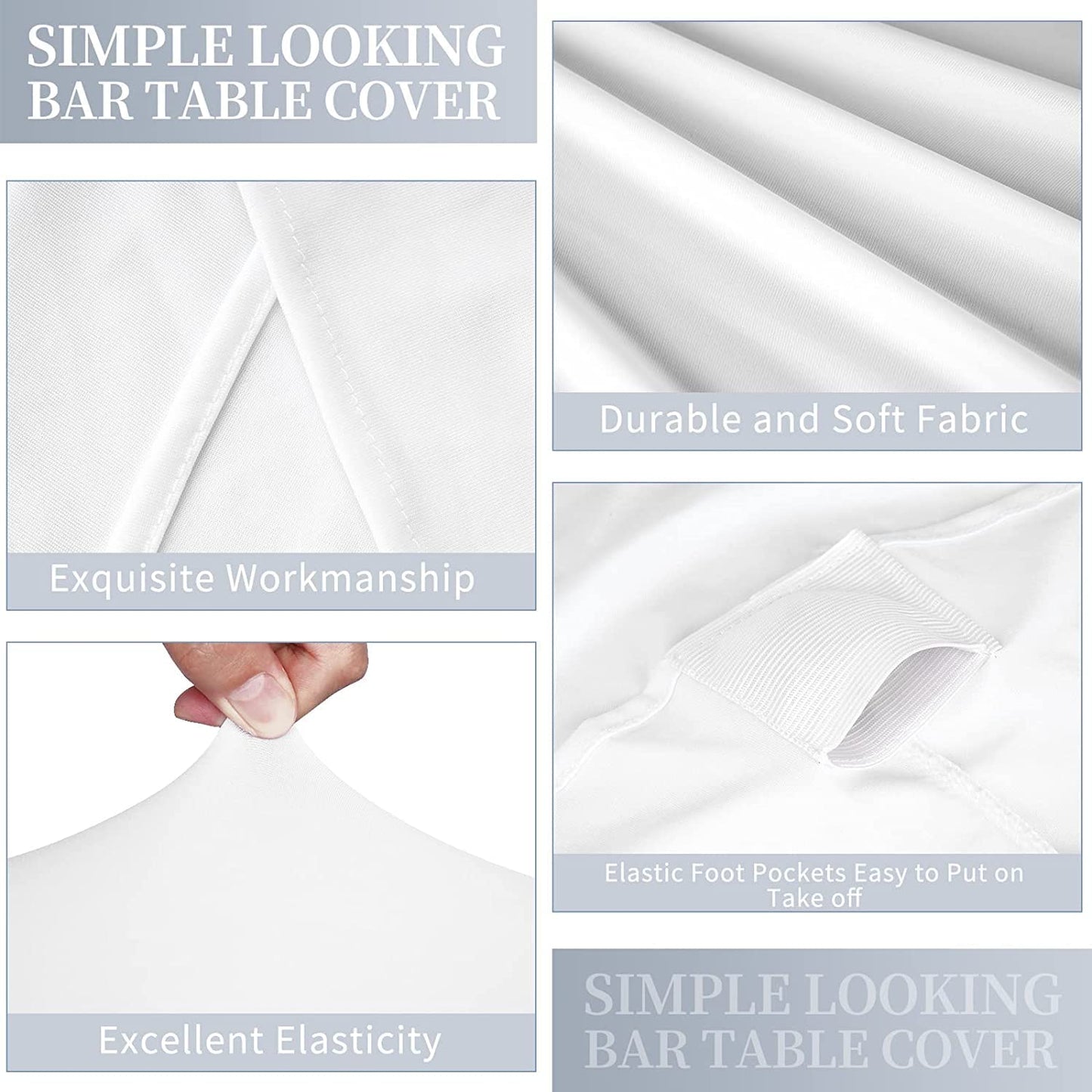 6 pieces white High Top Table Covers, for Ø 60-65 cm high top tables and bistro tables. Stretch tablecloth with foot pockets for weddings, birthday parties, banquets.
