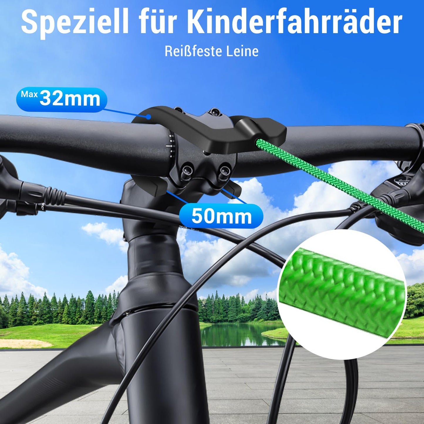 NexGlow towing rope for children's bikes, 2.5M bike pull rope for all bike frames, Retractable bike towing rope Follow me for kids MTB Bike