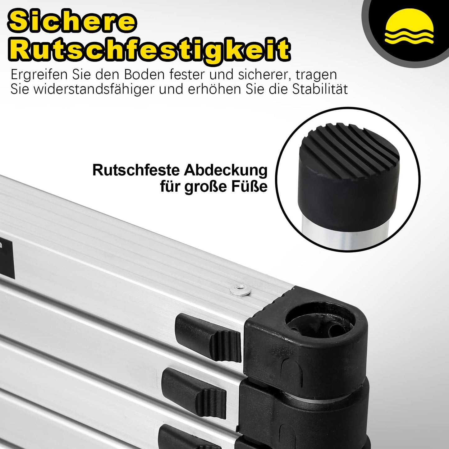Ansobea Telescoping Ladder Extendable Aluminum, Non-Slip Folding Ladder, Step Ladder Multi-Purpose, 150 kg 330 Pound Capacity, Aluminum Ladder (2.6M with Hooks)