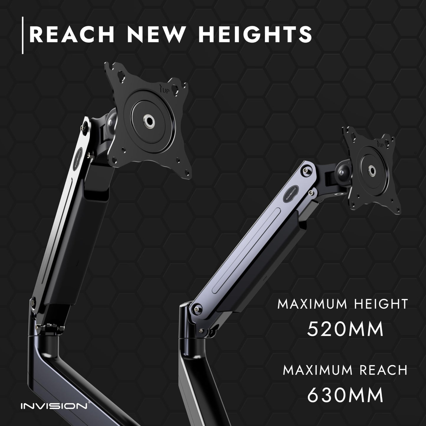 Invision dual monitor mount for 24-35 inch screens VESA 75mm & 100mm Adjustable height Tilt Swivel & Rotate Ergonomic Gas spring desktop clamp mount Supports 2kg-15kg (MX900)