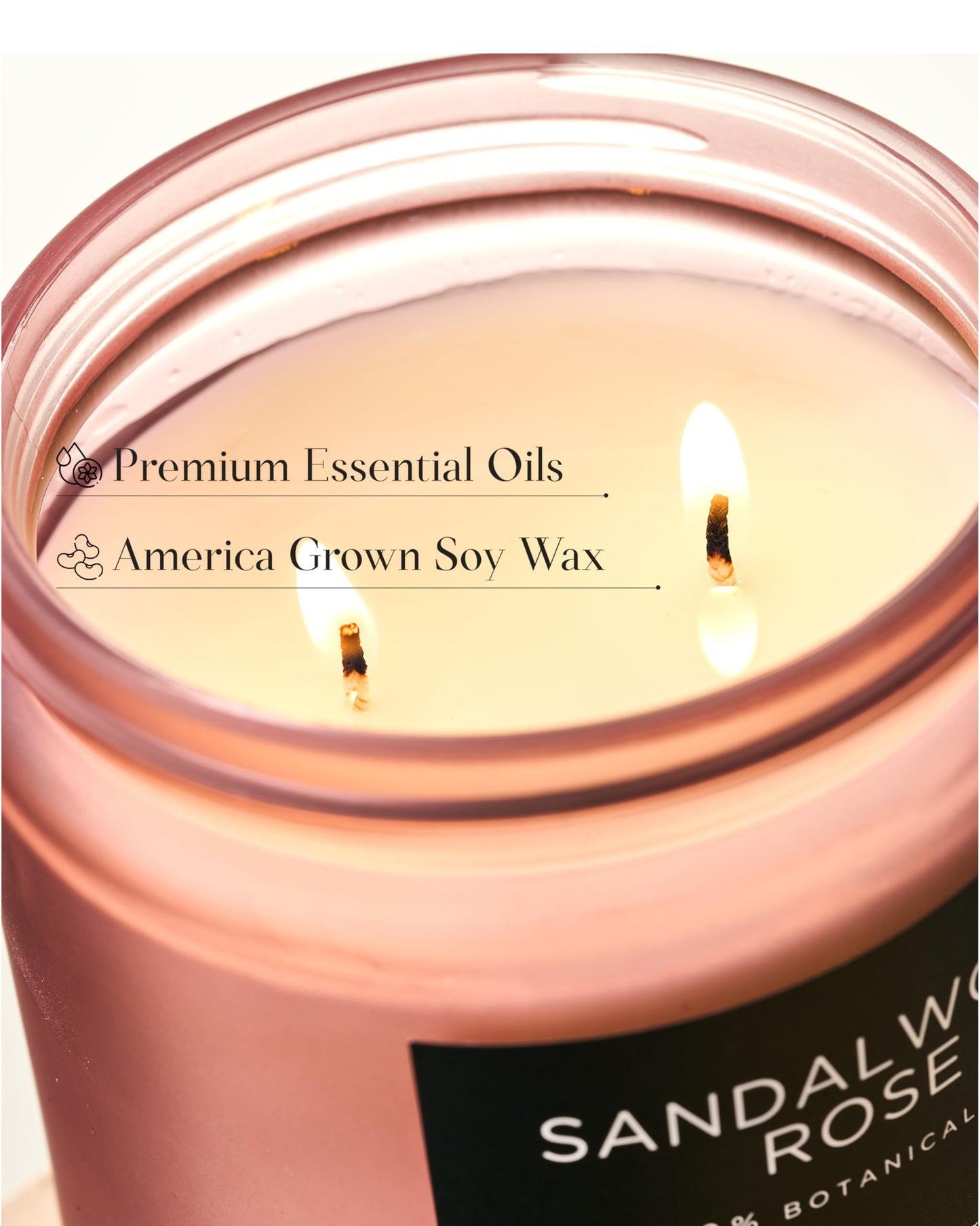 M&SENSE Sandalwood Rose scented candle (330g, 70h) - 2-wick Intense wood scent - Natural soy wax candle - Long-lasting for home - Gift for men & women.