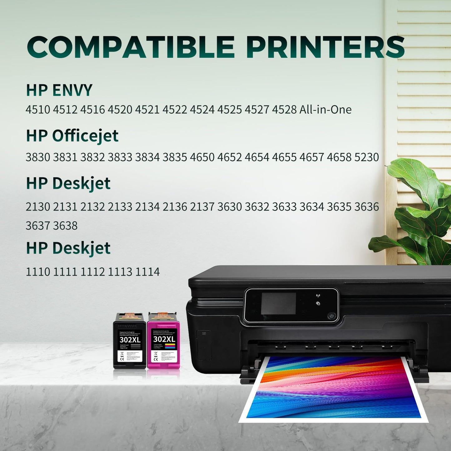 PINALL 302 XL printer cartridge replacement Compatible with HP 302 printer cartridges Multipack for OfficeJet 3831 3830 3833 HP Envy 4525 4520 4527 4524 Deskjet 3636 3639 3630 (2-Pack, Black, Color)