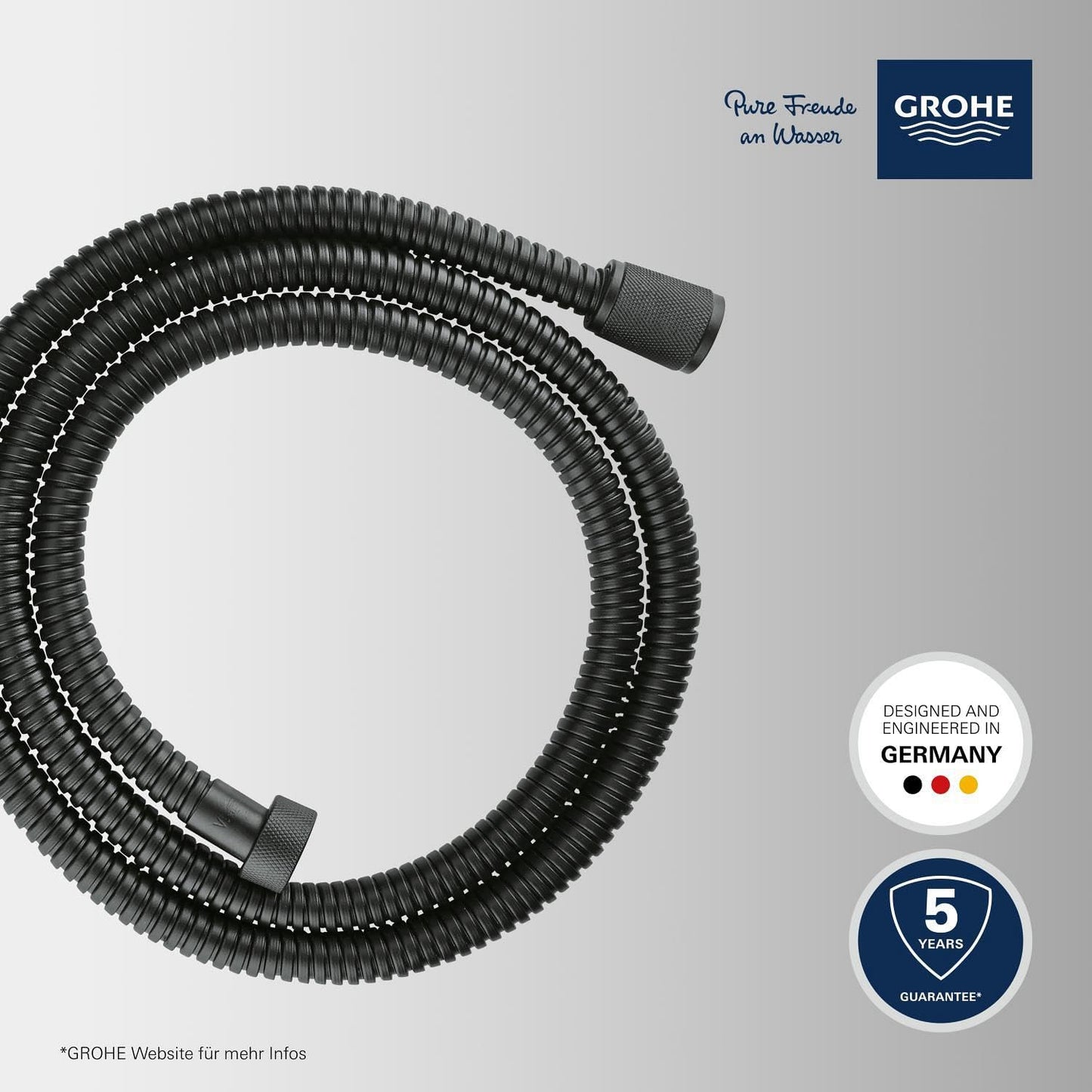 GROHE Vitalioflex - Metal shower hose (1500 mm, reinforced design, kink-resistant, heat-resistant), matte black, 27502KS1