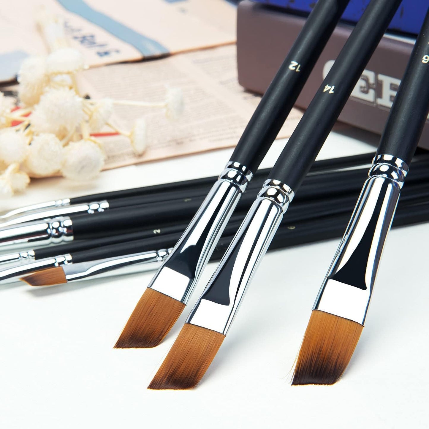 Angular brush set Artist Paint Brush Flat Brush for acrylic painting Watercolor painting Oil painting Perfect for beginners artists and children Long handle 9 pieces