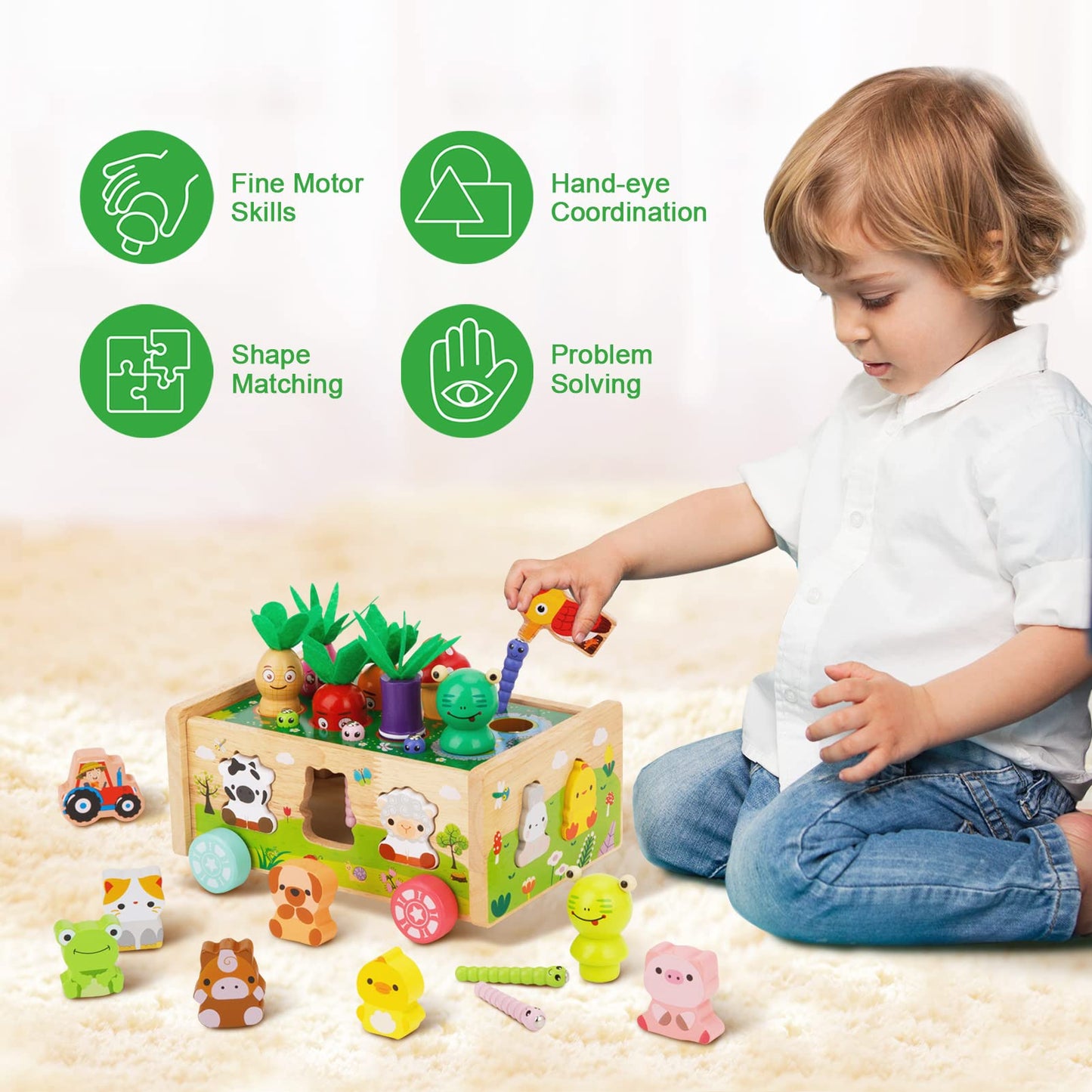 Montessori toy for 1 2 3 year olds | Carrot stacking game wooden | Montessori gift for girls boys | Kids wooden toy motor skills toy for 1 year olds