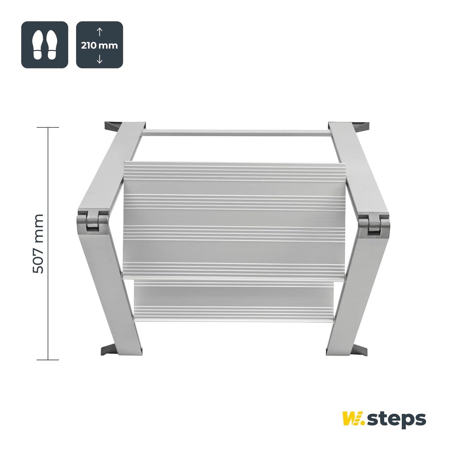Aluminum step ladder Vikingstep Mini by W.Steps I 480mm high I Load capacity up to 150kg I Compact aluminum folding step ladder with 2 steps I Only 35mm wide I 728141