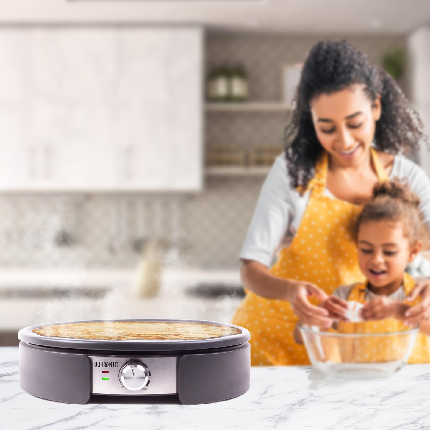 Duronic PM152 Crepe Maker 37 cm XXL - Electric Crepe Iron with removable grill plate, stepless temperature control - Crepe Maker, Tortilla, Galette & Taco Machine, 1500 W, including accessories.