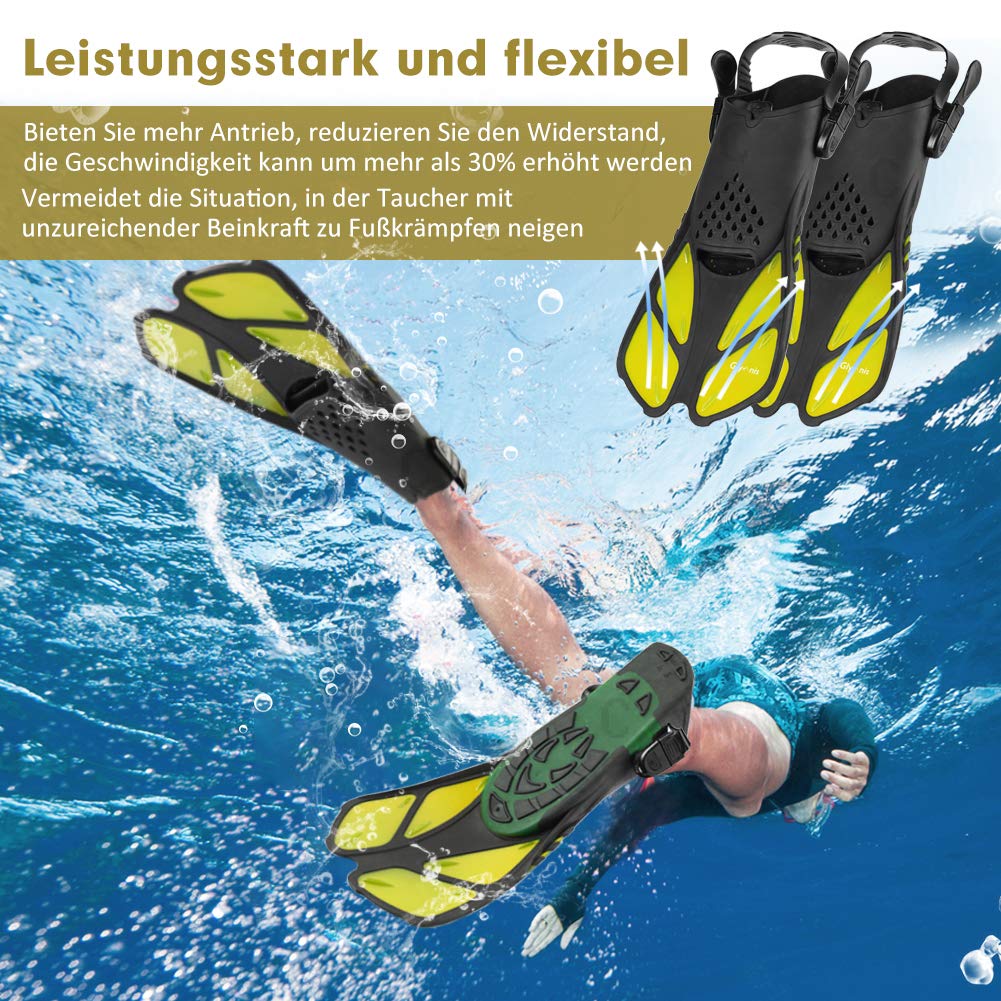 Glymnis Adjustable Swim Fins for Adults and Kids, Short Diving Fins for Diving Swimming Snorkeling (Black/Yellow, S/MD)